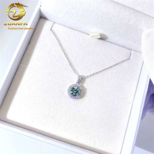 S925 silver Sier Inlaid Blue Green Moissanite diamond colorful Women's Micro Inlaid Necklace with Full Fire Color and pass test Instant Diamond Pen for gift