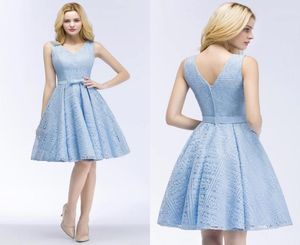 2018 Ny designer Light Sky Blue Short Lace Cocktail Dresses Cheap V Neck Kne Length Homecoming Dresses CPS9166925176