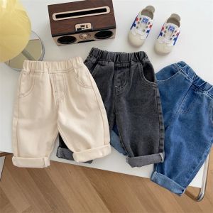 Pantaloni per bambini jeans morbidi per ragazzi ragazze abbigliamento pantaloni di pantaloni autunno primaverili a colore solido pantaloni a vita alta per ragazza