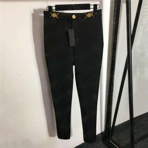 Womens Designer Slim Tights Pants Metal Buttons Pencil Pant Fashion Brand Ladies Trousers Clothes