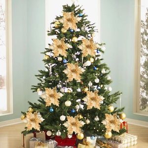 Dekorativa blommor 1 st paljett flanell julblomma konstgjorda festdekoration guld silver glitter xmas träd dekor leveranser