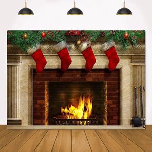 Christmas Fireplace Backdrop Gifts Socks Pography Background Xmas Kids Adult Party Decorations Supplies Cake Table Banner 240411