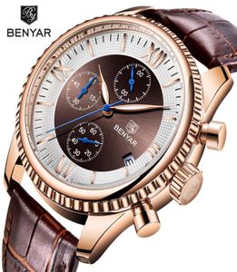 Benyar Men039S Watch Fashion Sport Quartz Watch Men armbandsur Mens Clock Top Brand Luxury Leather Watches Men Relogio Masculin6775402