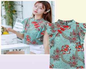 Women in stile Cheongsam cinese camicia di chiffon floreale Summer Cleuse Ruffles Short Short Maniche Tops Blusas A3252 210519325728