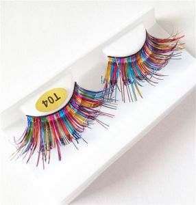 Glitter cintilante cílios falsos para festival de palco colorido 1Pair longos cílios falsos