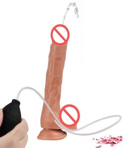 Spraya vatten realistiska mjuka dildo sugkoppsimulering Ejakulerande dildo artificiell penis som vibrerar dildos för kvinnors sexleksaker8654557