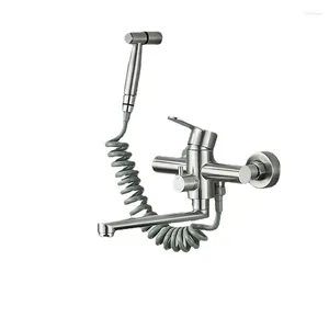 Küchenarmatur gebürstete Nickel 304 Edelstahl Spüle Wasserhahn Langer Ausgabel 360 Rotationsmischer Tap Stream Sprayer Kopfwand Installation