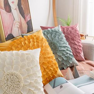 Pillow 3D Flowers Cover Handmade Velvet Petal Home Decor White Pink Beige Sofa Decoration Pillowcase 45x45cm Green