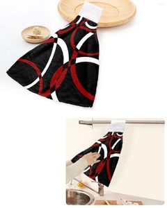 タオル幾何学的抽象現代アート赤いハンドタオルホームキッチンバスルーム吊り食器布団ループソフト吸収性カスタムワイプ