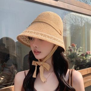 Beralar kadın hasır şapka yaz Japon kravat kovası kadın düz renkli balıkçı tatil seyahat plajı güneş vizörleri kapaklar