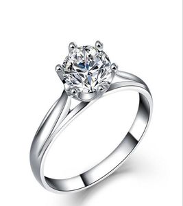 1CT New Women Classic Luxury Jewelry 925 Sterling Silver Round Cut Solitaire CZ Diamond Gemstones女性ウェディングプロングバンドリングGI3801639