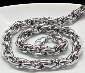 Ny Mellanöstern Style Silver Pure 316L Rostfritt stål Silver Oval Rope Chain Link Halsband i män smycken 9mm 200393022808