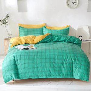 Sängkläder set Autumn Winter Cotton Set Plaid Solid Color Home Textil King Size Bed Däcke Cover Platt Sheet Pillow Cases Dropshippin