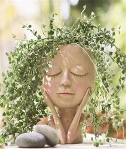 Mädchen Gesichtskopf Blume Pflanzer Sukkulente Pflanzenbehälter Topf Figur Garten Dekor Nordische Tabletop Orament H5 2205278116587