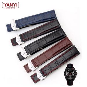 Äkta läderarmband 19mm 20mm 22m för Watchband Men armbandsur Bandtillbehör Vik spännläder Watch Strap 2206273286710