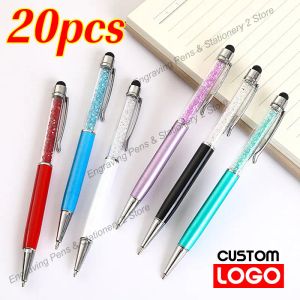 Pens 20pcs/Lot Crystal Metal Ballpoint Pen Fashion Creative Stylus Touch for Writing Stationery Office School Gift Free Custom Logo