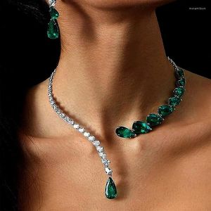 Choker Stonefans Vintage Green Open Necklace Rhinestones Collar Water Droplets Pendant Fashion Crystal Bridal Wedding Jewelry