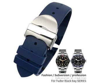 22mm de borracha silicone curvado relógio de relógio de relógio especial à prova d'água para Tudor Black Bay Pelagos dobrável fivela de fivela de pulseira Strap h093356472
