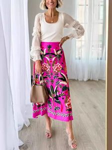 Springsummer Street Tropical Plant Print Retro Half kjol Kvinnor Elegant lägre färgad tryckt 240410
