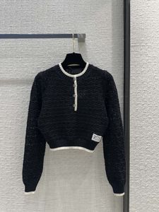 Wzór fal słodki i elegancki krótki top pullover z wysokiej jakości sprężyną i jesienną damską bluzą