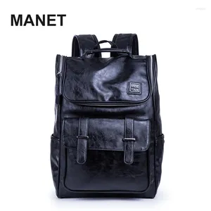 Backpack MANET Casual Men's Backpacks Fashion PU Leather Male Handbag Black Student Schoolbags Computer Laptop Mochilas