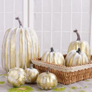 Decorative Flowers 7Pcs Artificial Pumpkin Fake Golden Simulated Decoration DIY Painting Thanksgiving Halloween Autumn Harvest Party Decor