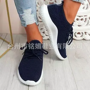 Casual Shoes Summer Sneakers Women Knit Lace Up Solid Color Female Sport Outdoor Breathable Mesh Zapatillas Mujer90