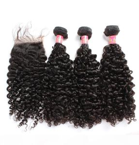 Bella Hair Hair Bundles with Closure Brazilian Virgin Curly Human Hair Weaves Natural Color Extensions julienchina9564174