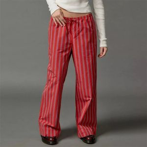 xingqing striped pants y2k colouss drawstring弾性低ウエスト幅の脚のズボン2000年代美学服240412