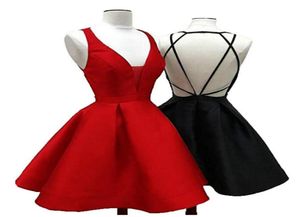 REAL POS SEXY Backless Short Prom Dresses Vneck Satin Cocktail Dress A Line Short Homecoming Dress Mini Graduation Party GOWNS5498802