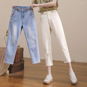 Kvinnors jeans elastiska midja capris stretch harem byxor vintage jean överdimensionerad y2k streetwear 90 -tal kvinnekläder urban