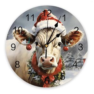 Wall Clocks Christmas Snow Farm Cow Round Clock Modern Design Kitchen Hanging Watch Home Decor Silent
