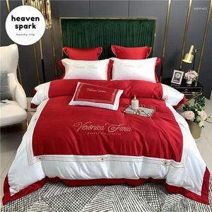 Bedding Sets Luxury Red And White 600TC Egyptian Cotton Set 4pcs Silk Duve Cover 220x240 Softest Bedrom Flat/Fitted Bedsheet