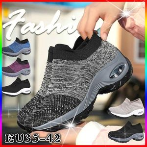 Casual Shoes Women Walking Running Mesh Fashion Platform Slip-On Sneaker Air Cushion Gym Modern Dance Men