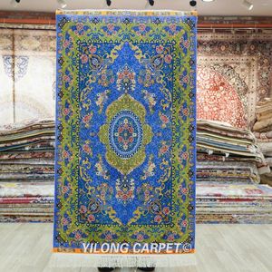 Carpetes 3'x5 'Carpet Oriental Blue escuro Handmade requintado pequenos tapetes de seda turca (TJ463A)