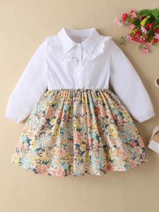 Abiti da ragazza Fashion arruffato e colori autunni abbinati a maniche lunghe Dress Floral Shirt for Kids