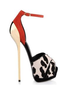 2017 S Luxury High Heels Leopard Print Sandal Sexy Opentoe Heel Shoes Fashion Brand Ankle Strap 14cm Heel Woman Pums Par3197378