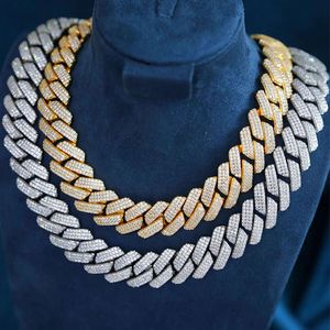 Tung kubansk kedja 3ROWS 15mm 20mm 925 Sterling Silver Mens Hip Hop Necklace VVS Moissanite Diamond Cuban Link Chain