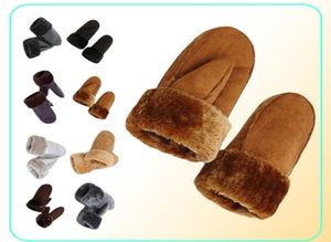 Women Sheepskin Mittens Gloves Thicken Wrist Fingerless Warm Winter Mittens 6 ColorsTrim Fur Leather Woolen Gloves for Hiking Ridi4250582