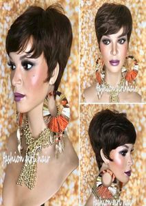 150densità Full Brasilian Short Pixie Cut Nessuna parrucche anteriori in pizzo con scoppi 100 parrucca per capelli umani per donne nere3138931