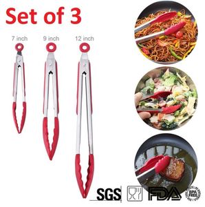 Premium Tongs Set 12quot 9quot 7quot Heavy Duty Rostfritt stål Kökstång BBQ Tong Cookad Sallad Tongs With Silicon2850032