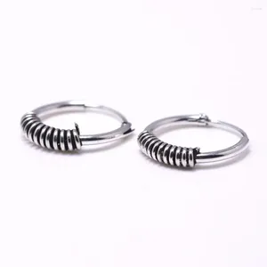 Hoop Earrings 8.5mm Small With Spiral Coils For Women Men 925 Sterling Silver Round Circle Ear Bone Buckle Retro Thai
