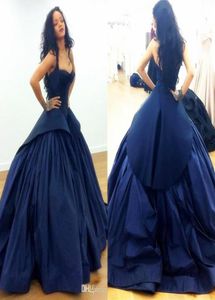 Middle East Dubai Celebrity Red Carpet Evening Dresses Sexy Dark Navy Gothic Taffeta Plus Size Arabic Formal Prom Occasion Gowns6562696