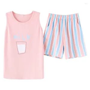 Abbigliamento da casa top senza maniche per pigiama set estivo in cotone femmina pantaloncini a strisce a strisce per pigiami