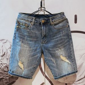 Summer Fashion Mens Hole Denim Shorts Jeans In Blue Baggy Shorts For Men Jeans Pants 240412