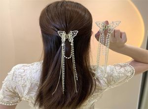 ラインストーンバタフライヘアクローガールズパールチェーン女性用タッセルヘアリップポニーテールホルダーヘアアクセサリー5113490