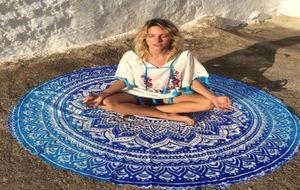 160 cm duży okrągły ręcznik plażowy Niebieski lotos kwiat Ręcznik kąpielowy niebieski piwonia serviette Indian Mandala Tobestry Wiszące THRO8587700