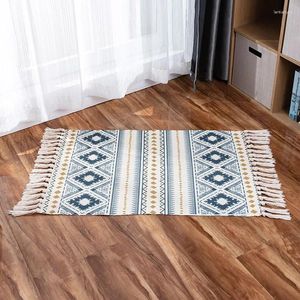 Carpets Ethnic Linen Cotton Handmade Area Rugs Tufted Tassels Plain Tapestry Throw Carpet Machine Washable Floor Mat Indoor Doormat