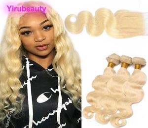 Brazilian Virgin Hair 3 Bundles With 4X4 Lace Closure 4 Pieceslot Body Wave 613 Blonde Human Hair Extensions With Closures8549604