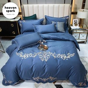 Yatak Seti Lüks 7 Renk Nakış Seti 100 Mısır Pamuk Sheets İmparator Nevresim Kral Boyut Yatak Odası yorgan 4pcs